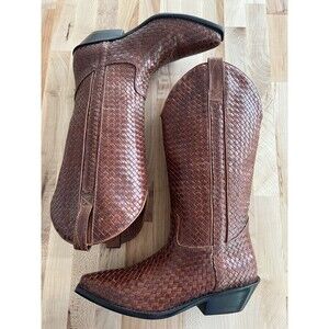 Cole Haan NWOT Rare Woven Cowboy Boots Western Bragano Brown Leather 7.5 B